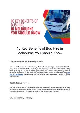 Explore the 10 Important Benefits of Choosing Bus Hire in Melbourne