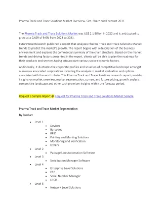 Pharma Track and Trace Solutions Market Overview, Size, Share and Forecast 2031