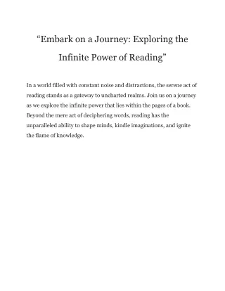 “Embark on a Journey: Exploring the Infinite Power of Reading”