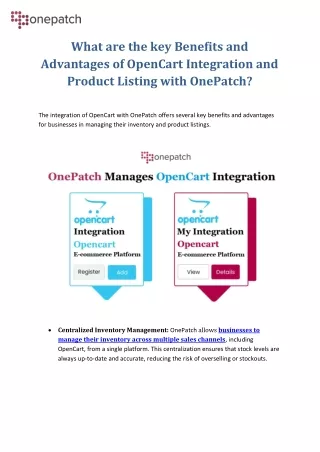 Benefits & Advantages of OpenCart Integration and Product Listing with OnePatch