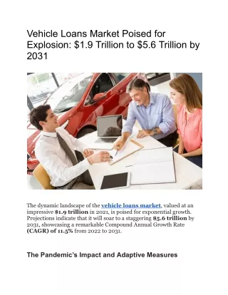 Vehicle Loans Market Poised for Explosion_$1.9 Trillion to $5.6 Trillion by 2031