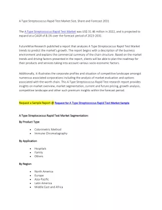 A Type Streptococcus Rapid Test Market Size, Share and Forecast 2031