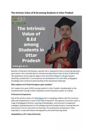 The Intrinsic Value of B.Ed among Students in Uttar Pradesh