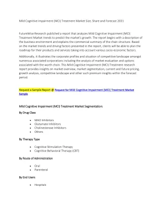 Mild Cognitive Impairment (MCI) Treatment Market Size, Share and Forecast 2031