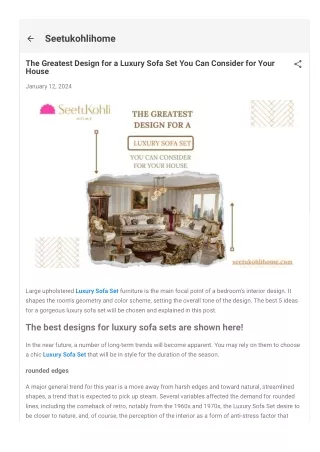 The Greatest Design for a Luxury Sofa Set You Can Consider for Your House
