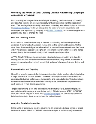Crafting Brilliance: Creative Advertising with APPPL COMBINE