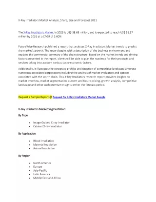 X-Ray Irradiators Market Analysis, Share, Size and Forecast 2031