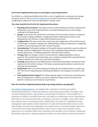 ServiceNow Implementation process and impact on growing business