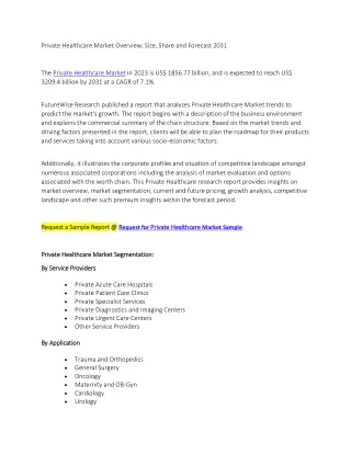 Private Healthcare Market Overview, Size, Share and Forecast 2031