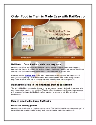 Order Food in Train is Made Easy with RailRestro