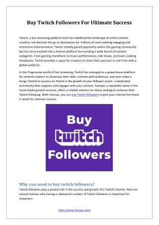 Buy Twitch Followers For Ultimate Success