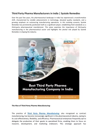 Third Party Pharma Manufacturers in India