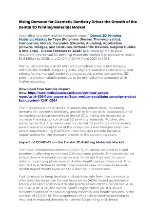 Dental 3D Printing Materials Market
