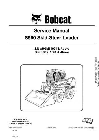 Bobcat S550 Skid Steer Loader Service Repair Manual (SN AHGM11001 and Above)