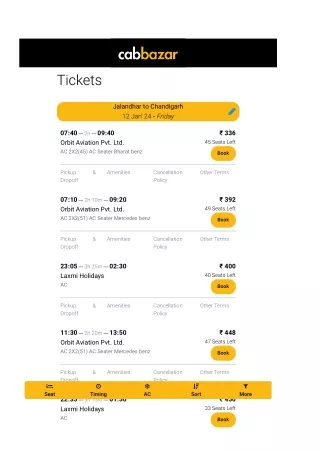Jalandhar to Chandigarh Bus Price | Jalandhar to Chandigarh Bus Ticket