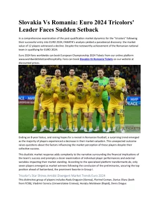 Slovakia Vs Romania Euro 2024 Tricolors' Leader Faces Sudden Setback