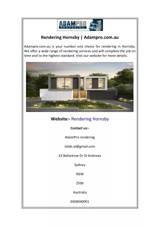 Rendering Hornsby Adampro.com.au