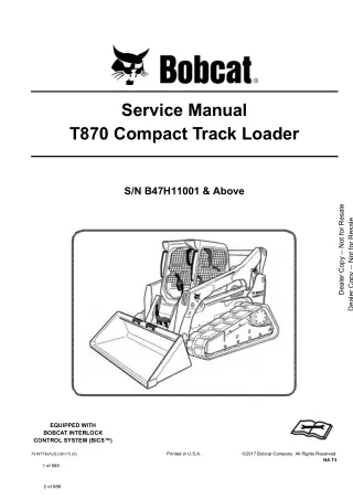 Bobcat T870 Compact Track Loader Service Repair Manual (SN B47H11001 and Above)