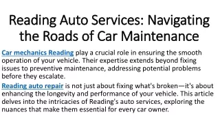Reading Auto Services Navigating the Roads of Car Maintenance