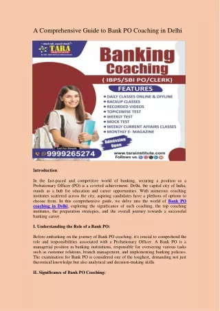 A Comprehensive Guide to Bank PO Coaching in Delhi