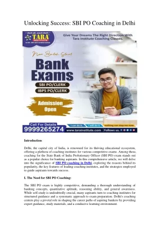 Unlocking Success: SBI PO Coaching in Delhi