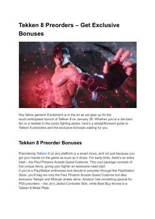 Tekken 8 Preorders – Get Exclusive Bonuses