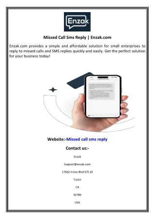 Missed Call Sms Reply  Enzak.com