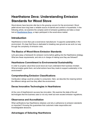 Hearthstone Deva: Understanding Emission Standards for Wood Stove