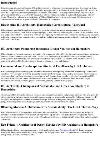 Exploring HD Architects: Revolutionising Residential Architecture in Hampshire