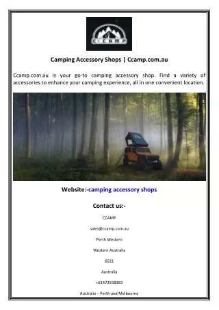 Camping Accessory Shops  Ccamp.com.au