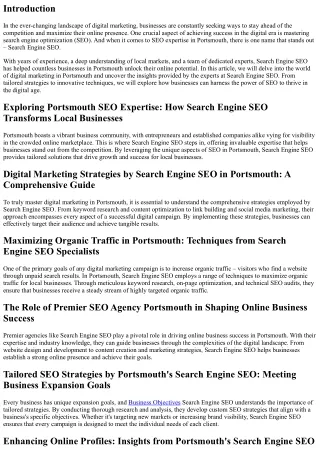 Mastering Digital Marketing in Portsmouth: Insights from Search Engine SEO Exper