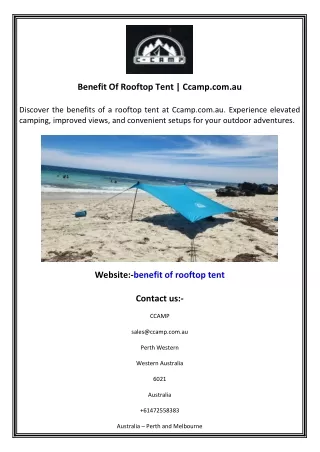 Benefit Of Rooftop Tent  Ccamp.com.au