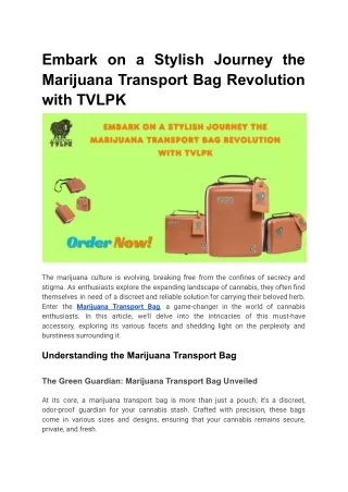 Embark on a Stylish Journey the Marijuana Transport Bag Revolution with TVLPK