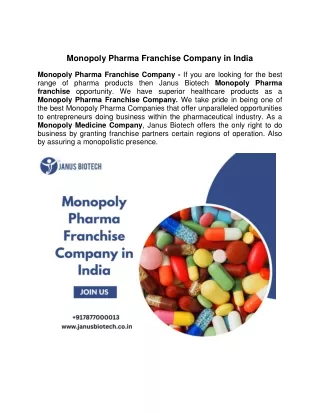 Monopoly Pharma Franchise Company in India