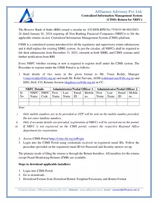 Centralized Information Management System (CIMS) Return for NBFCs