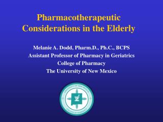 Pharmacotherapeutic Considerations in the Elderly