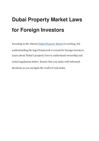 Dubai Property Market Laws for Foreign Investors