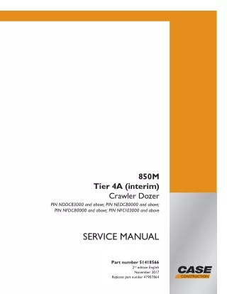 CASE 850M Tier 4A (interim) Crawler Dozer Service Repair Manual (PIN NFDC80000 and above)