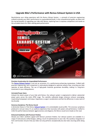 Upgrade Bike's Performance with Remus Exhaust System in USA