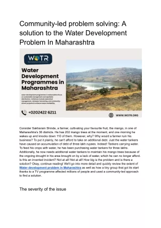 Community-led problem solving_ A solution to the Water Development Problem In Maharashtra