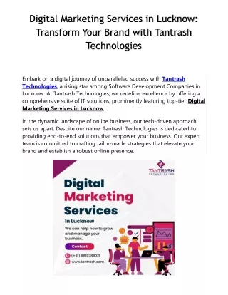 Digital Marketing Services in Lucknow: Transform Your Brand with Tantrash Techno