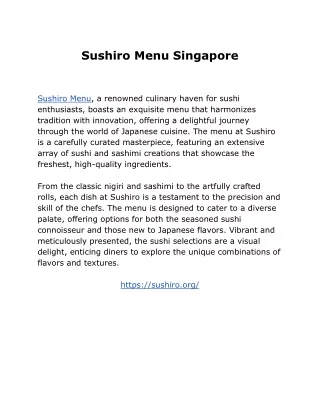 Sushiro Menu Singapore