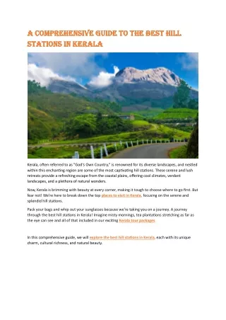 A Comprehensive Guide to the Best Hill Stations in Kerala