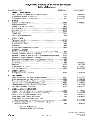 CASE 1188 Crawler Excavator Service Repair Manual