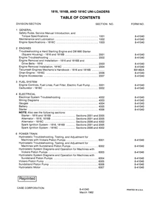 CASE 1816C Uni-Loader Service Repair Manual