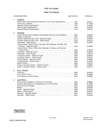 CASE 1825 Uni-Loader Service Repair Manual