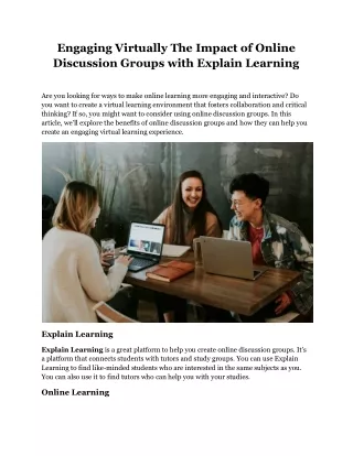 Engaging Virtually The Impact of Online Discussion Groups with Explain Learning