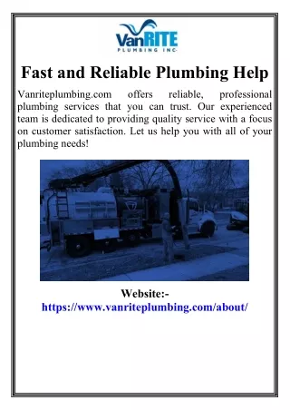 Fast and Reliable Plumbing Help