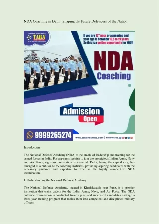 NDA Coaching in Delhi: Shaping the Future Defenders of the Nation