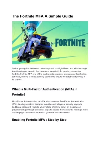 The Fortnite MFA A Simple Guide